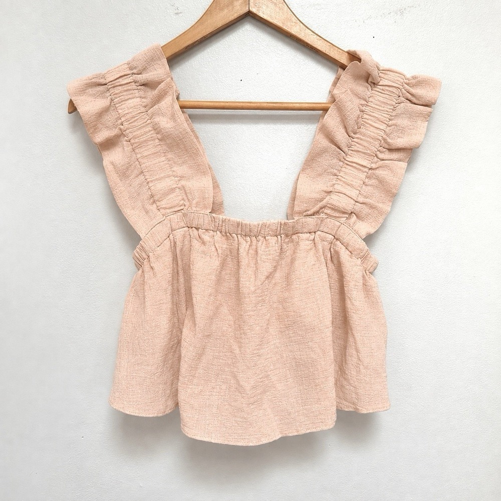 NWT VICI x Nordstrom Ruffle Strap Cotton Gauze Babydoll Crop Top XS Pink